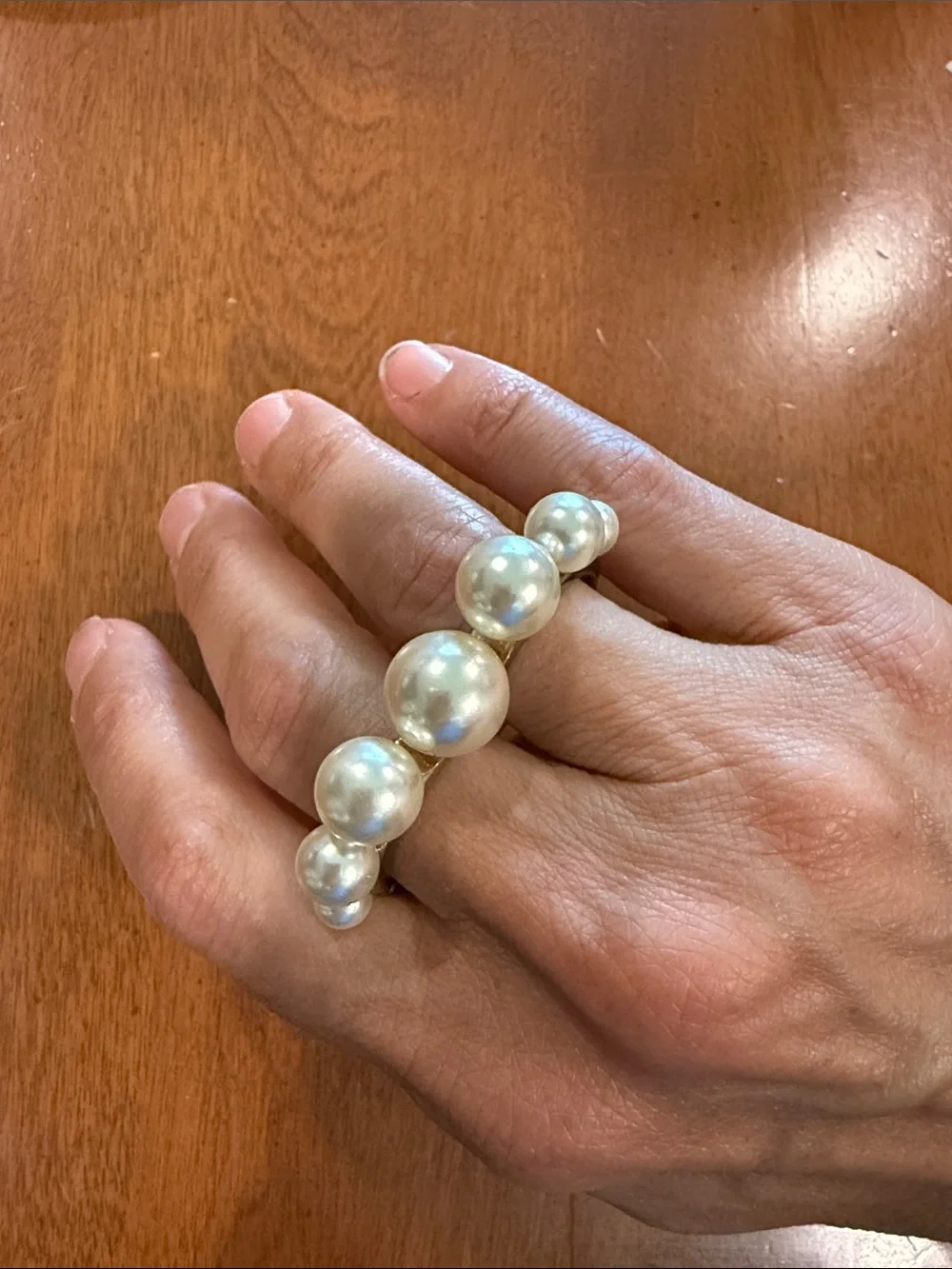 Vintage Designer Signed Double Finger Faux Pearl Statement Ring